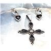 Image 1 : Signed HOB Black Onyx Cross and BONUS Earrings
