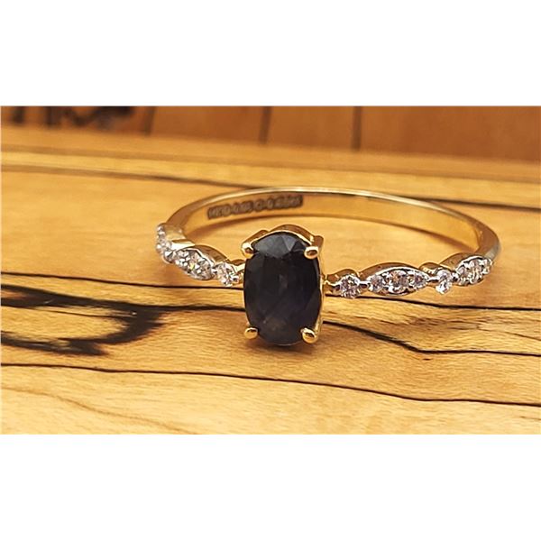 Blue Sapphire Ring with Asymmetrical Diamond Shoulders