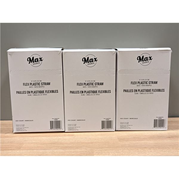Max Sorce Flex Plastic Straw, Paper Wrapped, White, 400cnt - Lot of 3
