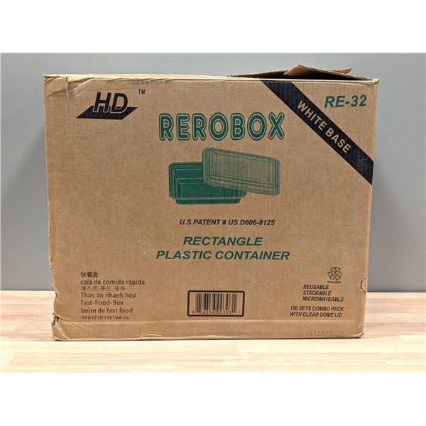 HD Perobox Rectangle Plastic Container, White Base with Lid - Lot of 150 Set ( 1 Case )