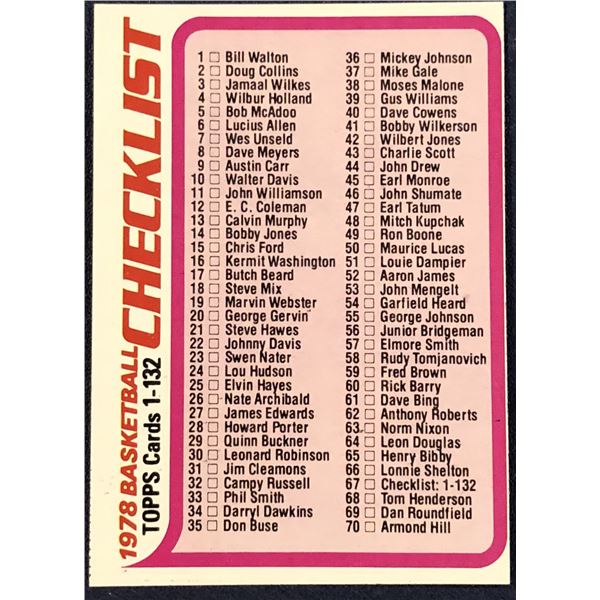 1978-79 TOPPS CHECKLIST