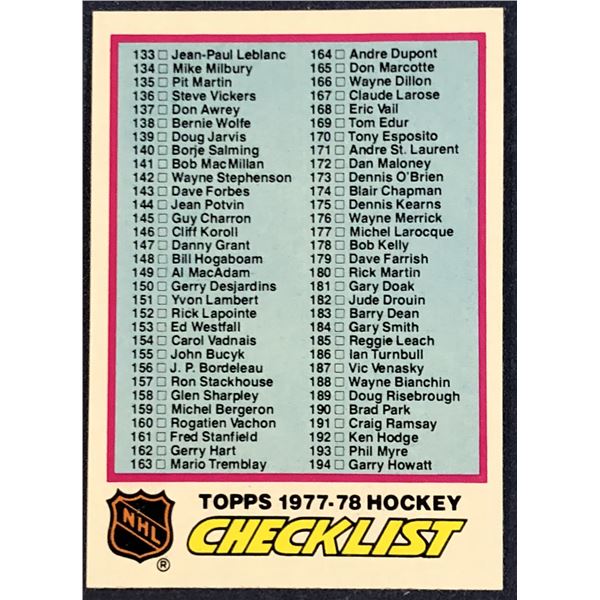 1977-78 TOPPS CHECKLIST