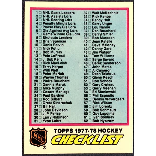 1977-78 TOPPS CHECKLIST