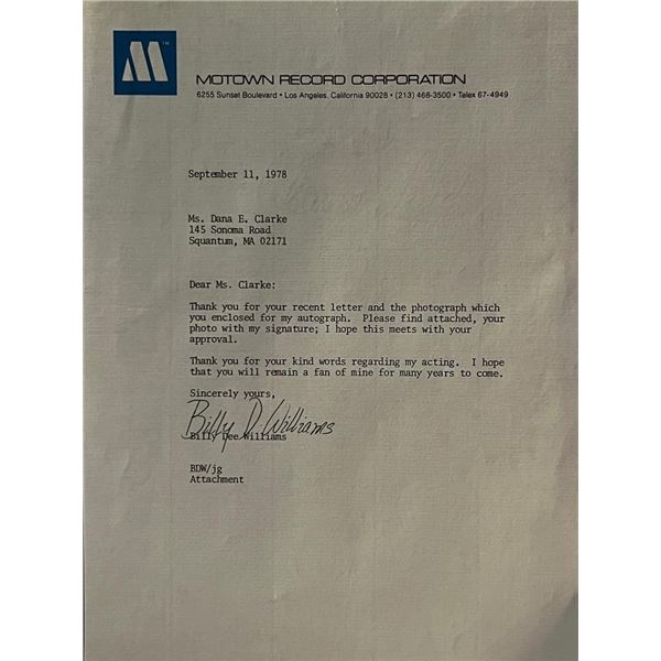 Star Wars Billy Dee Williams Signed Letter
