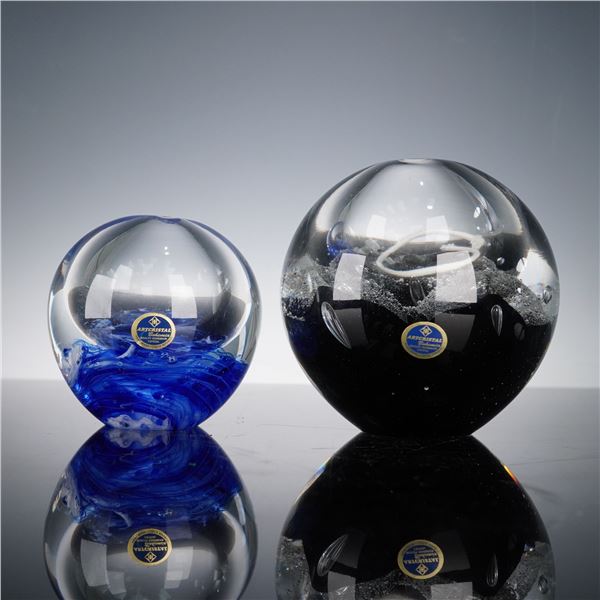 Artcristal Bohemia Glass Paperweights, Black and Blue