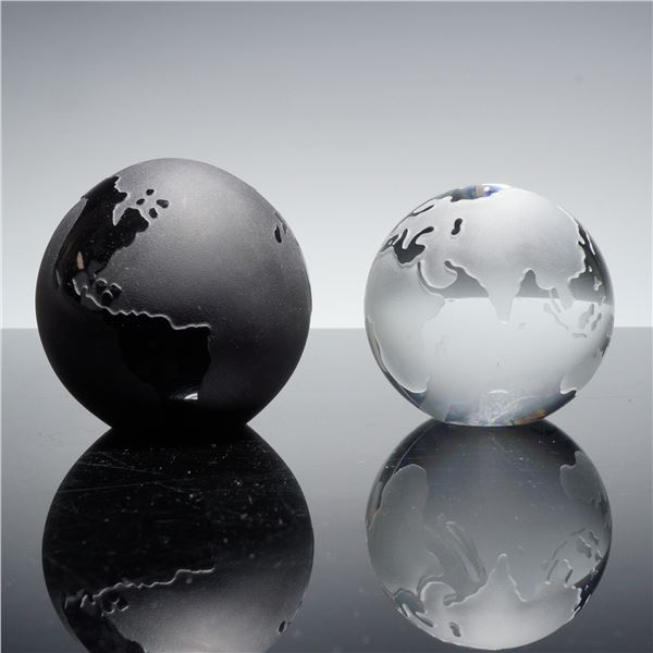 2pc Art Glass Paperweights, Earth Globes