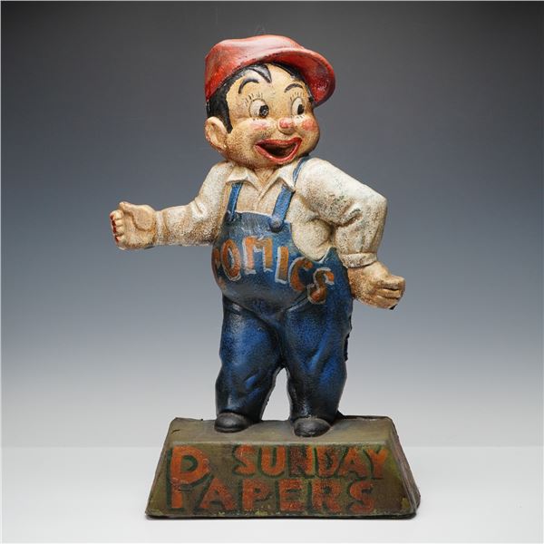 Cast Iron Sunday Papers Comics Boy Advertising Figure