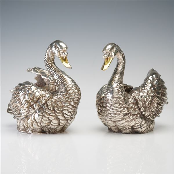 2pc D'Argenta Internacional Silver Plated Swan Figurines