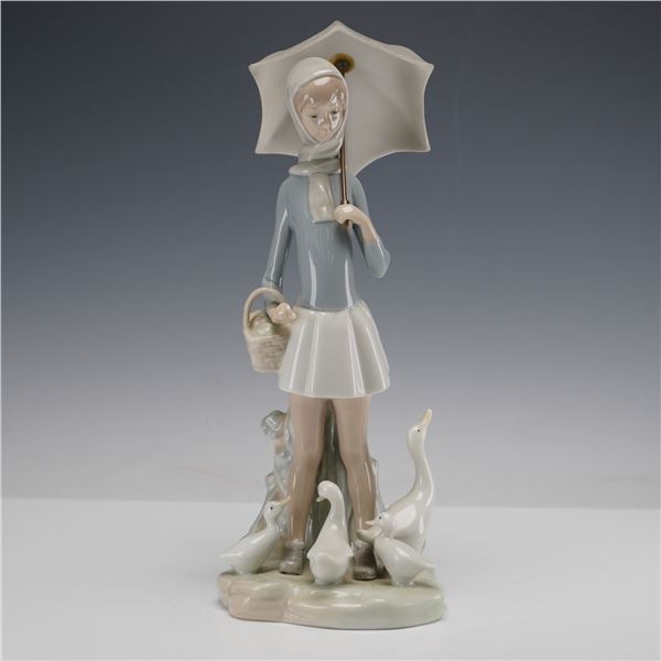 Lladro Porcelain Figurine, Girl with Umbrella and Geese 01004510