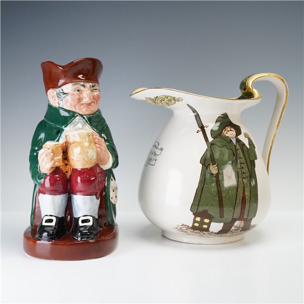 2pc Royal Doulton Large Toby Jug and Pitcher, Old Charlie and Watchman