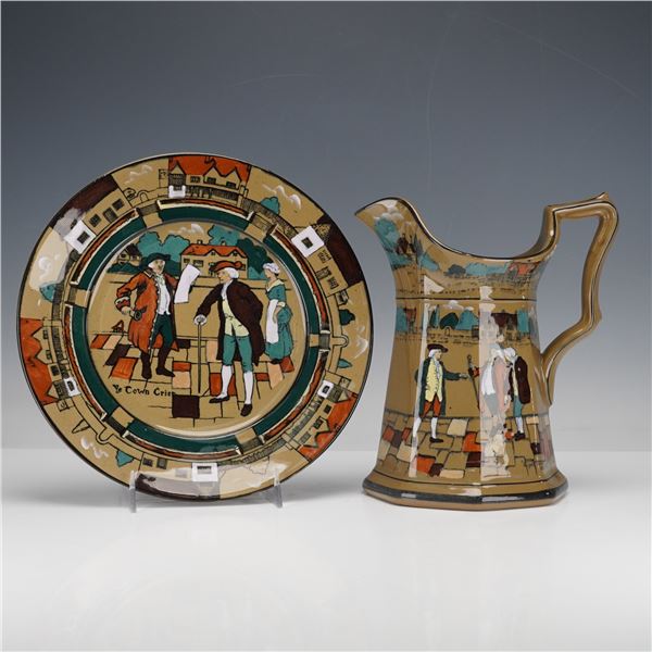 2pc Buffalo Pottery Deldare Ware Pitcher and Plate