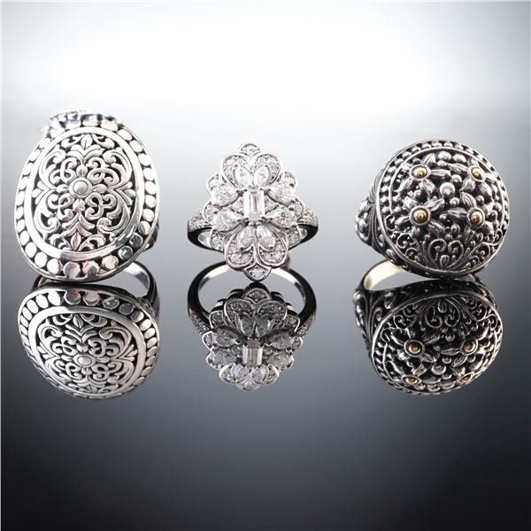 3pc Ornate Sterling Silver Rings