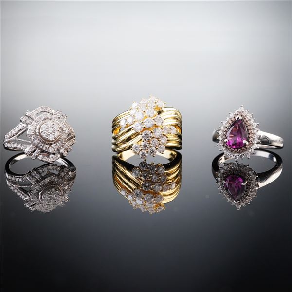 3pc Sterling Silver Cocktail Ring Set Highly Detailed