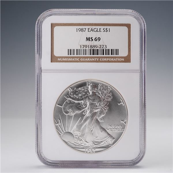 1987 American Silver Eagle Dollar Coin NGC Graded MS 69