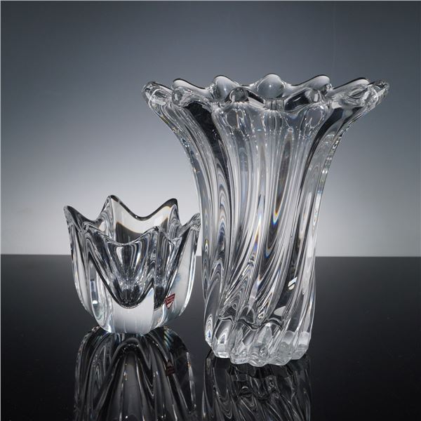 2pc Cofrac France & Orrefors Crystal Vases