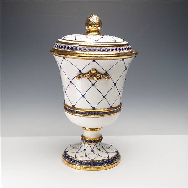 Italian Porcelain Cobalt and Gilt Lidded Urn