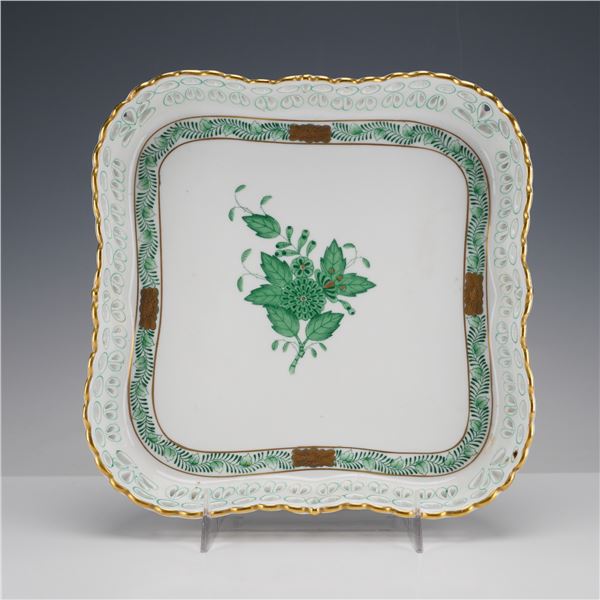 Herend Porcelain Apponyi Green Basket Bowl