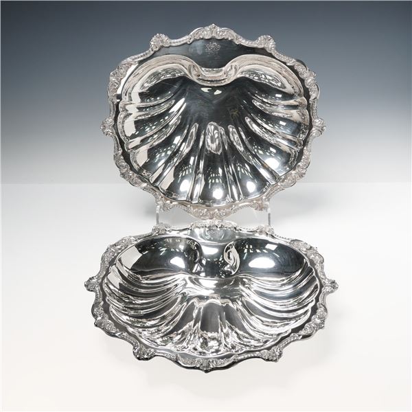 2pc Poole Silverplate Shell Form Serving Bowls, Old English