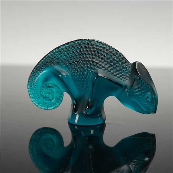 Lalique Crystal Figurine, Turquoise Chameleon