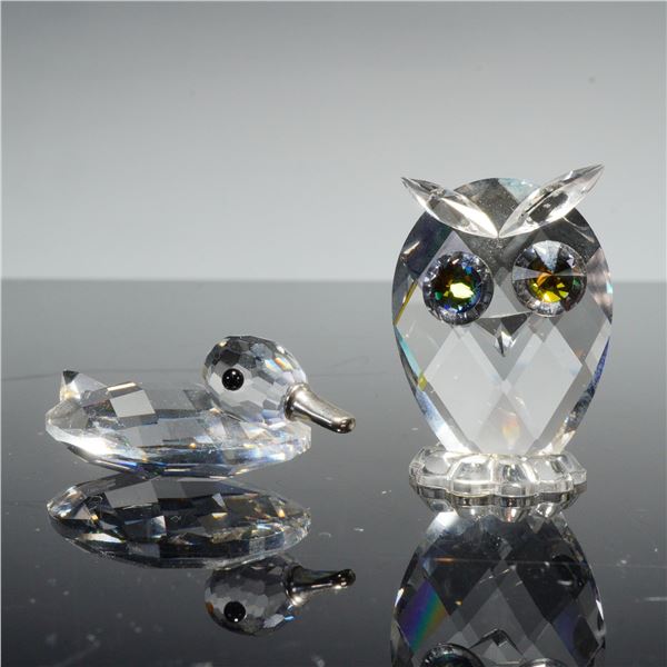 2pc Swarovski Crystal Figurine, Owl and Duck