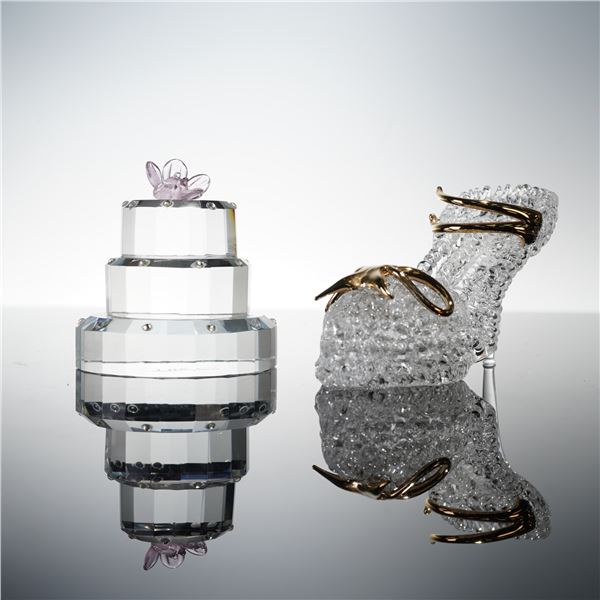 2pc Simon Designs, Decorative Glass Birthday Cake and Stiletto Figures