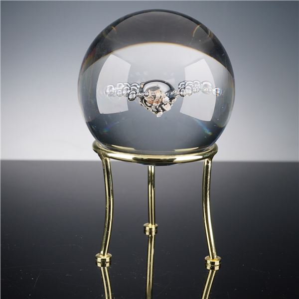 Daum Crystal Paperweight with Gold-Tone Stand