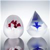 Image 1 : 2pc Art Glass Paperweights, Red and Blue Floral Designs