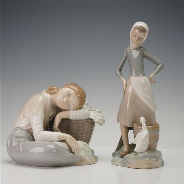 2pc Lladro Figurines, Green Grocer & Girl with Milk Pail
