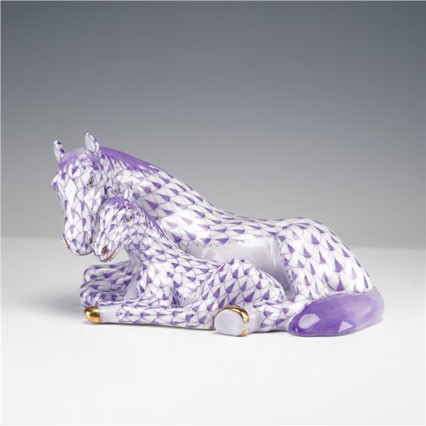 Herend Porcelain Purple Horses Figurine with Fish Scale Pattern