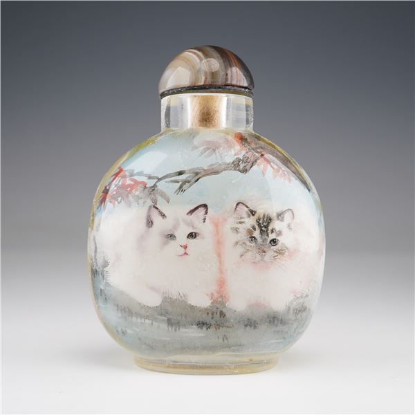 Liang Ai Inside-Painted Glass Snuff Bottle, Ragdolls