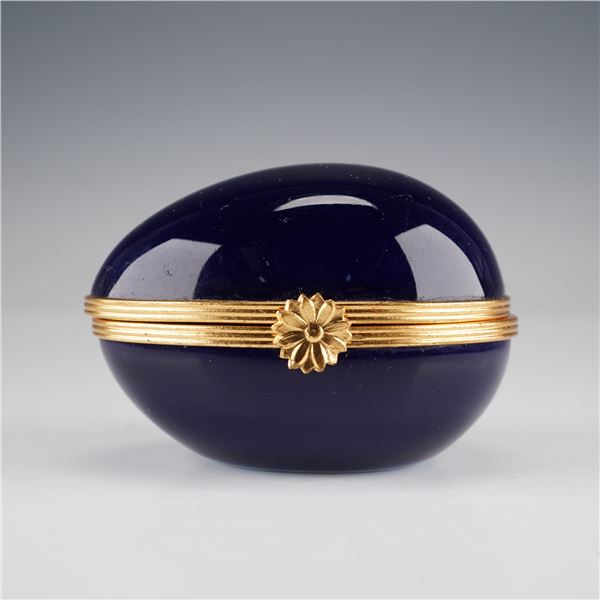Limoges Porcelain Blue Egg Shape Box