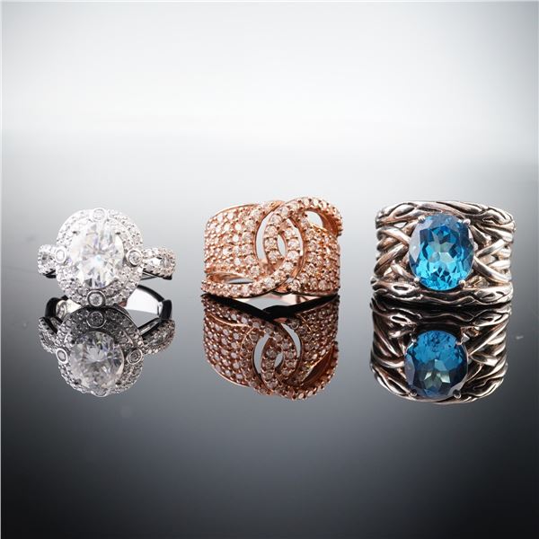 3pc Sterling Silver Classic and Modern Ring Set