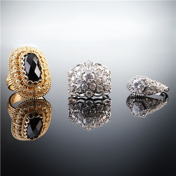 3pc Sterling Silver Cocktail Ring Set with Sparkling Gemstones