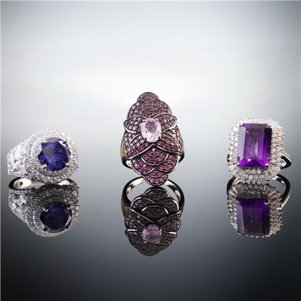 3pc Sterling Silver Victorian Style Ring Set