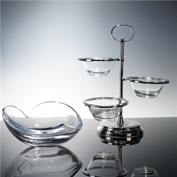 2pc Nambe Crystal Bowl and WMF Stainless Steel Snack Stand