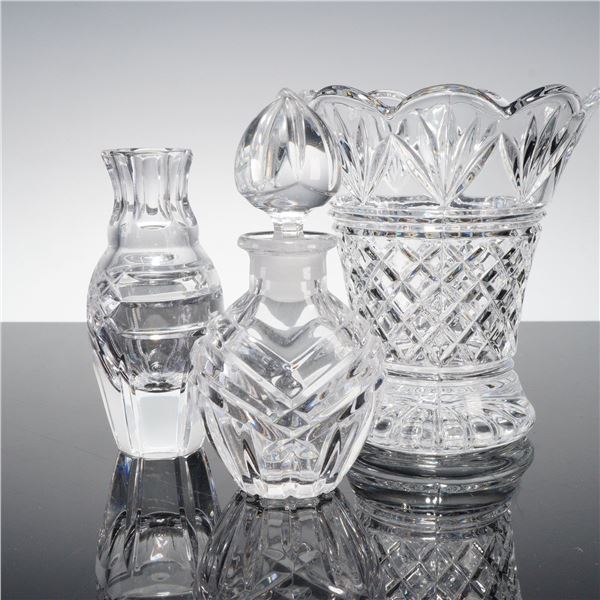 3pc Waterford, Rogaska, and Pressed Crystal Vases and Perfume Bottle