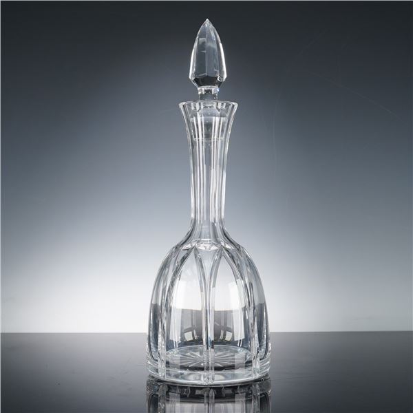 Crystal Decanter with Geometric Cut Design and Faceted Stopper