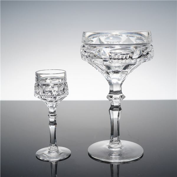 2pc Clear Cut Crystal Champagne and Cordial Glasses