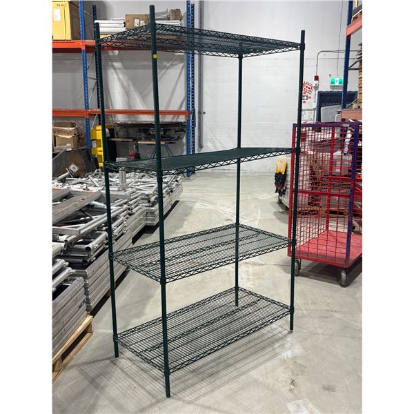 ÉTAGÈRE VERT EN MÉTAL -4 TABLETTES 4'x2'x7'