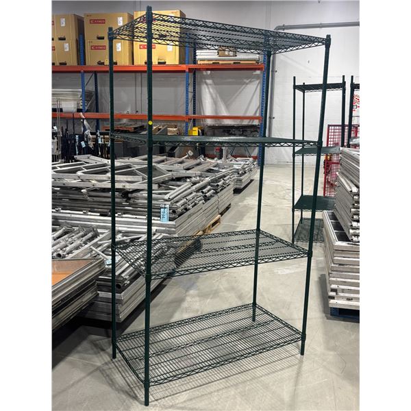 ÉTAGÈRE VERT EN MÉTAL -4 TABLETTES 4'x2'x7'