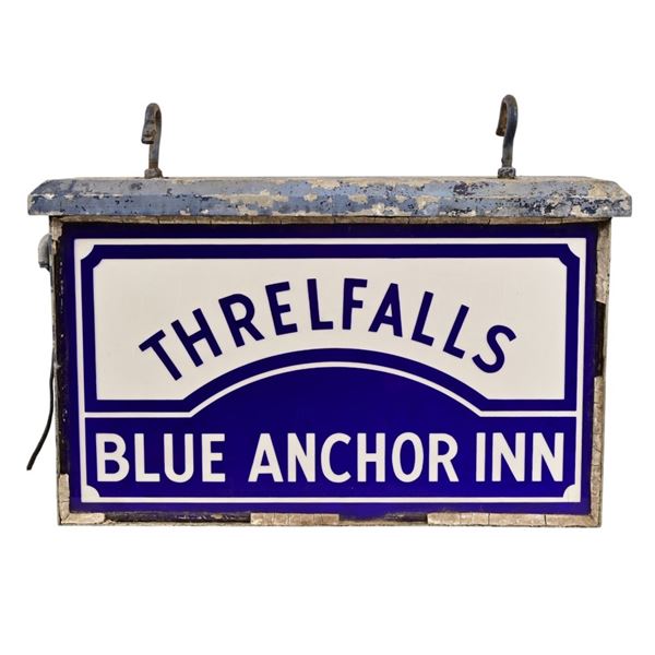Threlfalls Blue Anchor Inn Reverse Milk Glass Sign