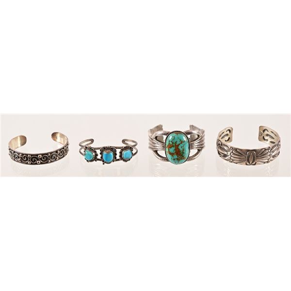 Collection of (4) Silver & Turquoise Cuffs