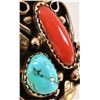 Image 4 : Sterling 14K Gold Turquoise & Coral Ring