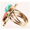 Image 6 : Sterling 14K Gold Turquoise & Coral Ring