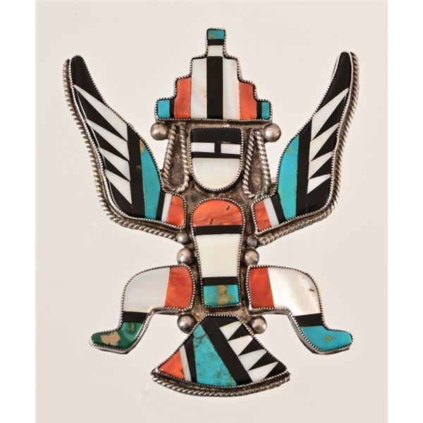 Zuni Multi Stone Inlay Silver Knifewing God Pin