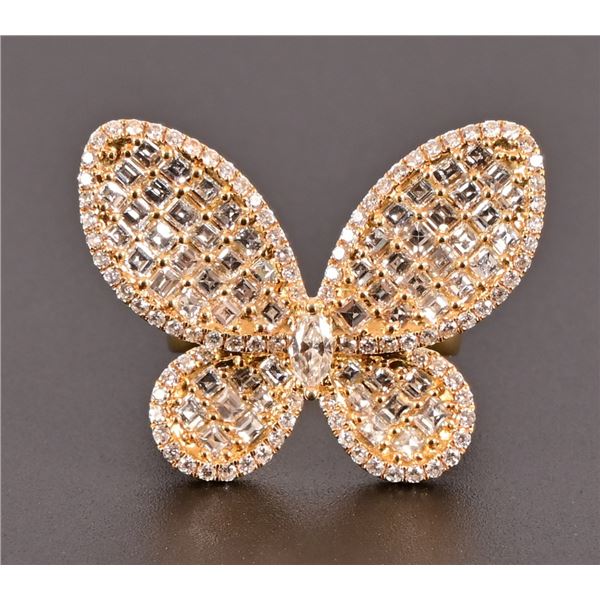 Ladies Diamond 18K Yellow Gold Butterfly Ring