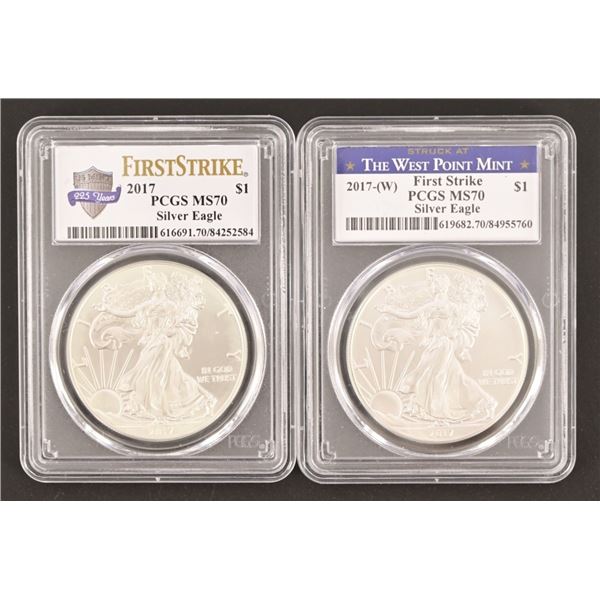 (Two) 2017 American Silver Eagles PCGS MS70