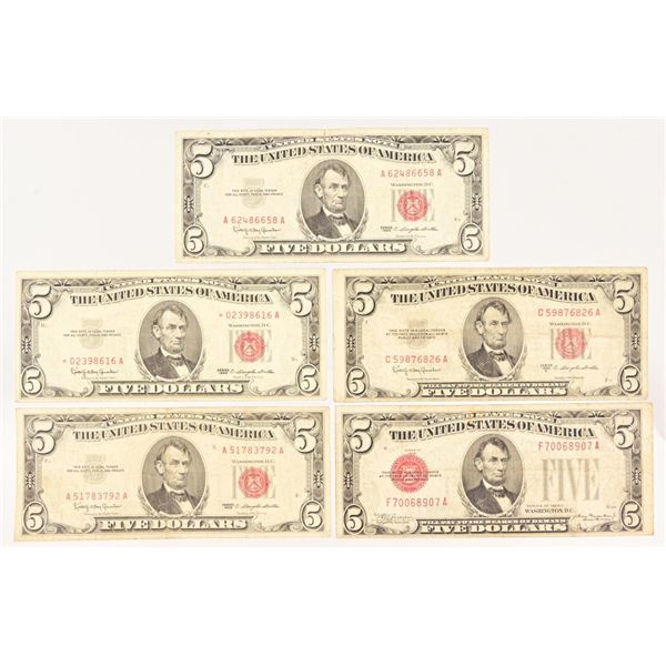 (5) Red Seal $5 Bills