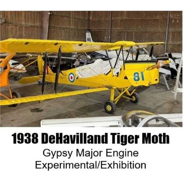 1938 DeHavilland Tiger Moth Bi-Plane Airplane