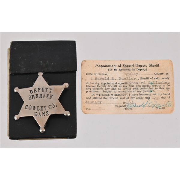 Six Star Deputy Sheriff Badge Cowley Co. Kansas